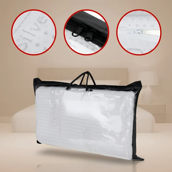 Az anatómiai párna bontatlanul, valamint annak részletei, makrofotókon