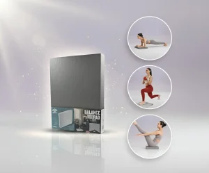 A kép bal oldalán az Umbro egyensúlypárna látható, jobb oldalt pedig alkalmazásának többféle módja