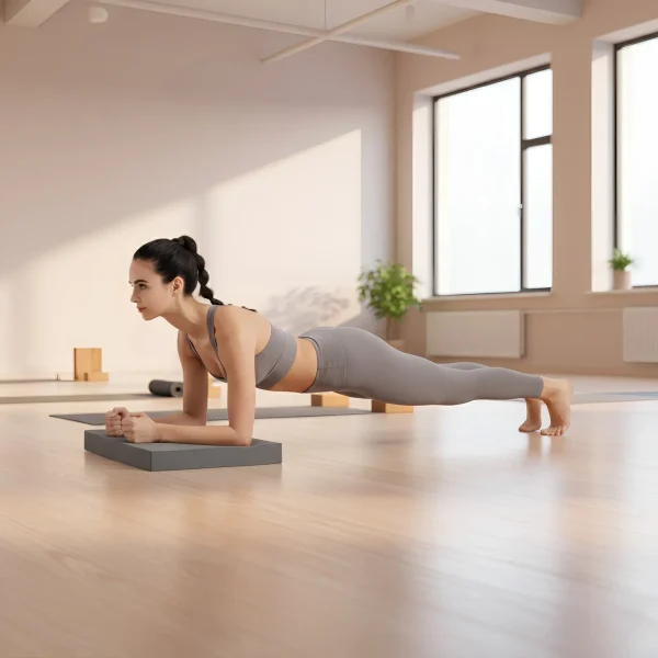 Plank gyakorlat az egyensúlypárna segítségével egy jógastúdióban