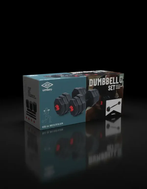 A 19 részes Umbro súlyzószett gyári dobozában