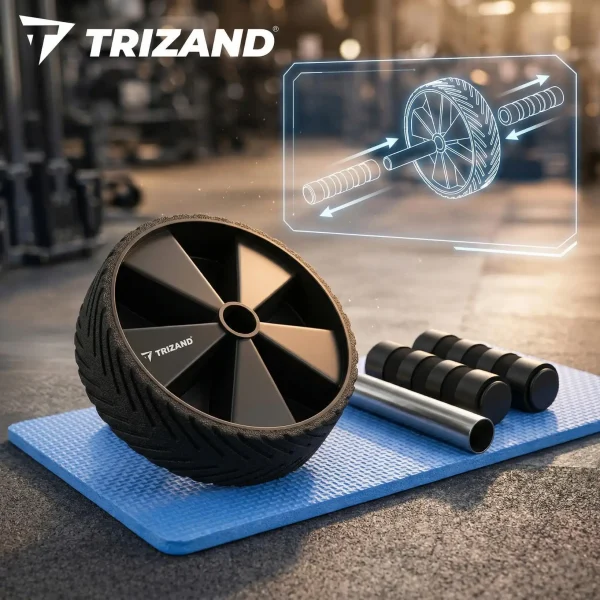 A Trizand hasizom kerék alkatrészei a térdvédő szőnyegre helyezve